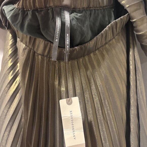 NWT NYE Anthropologie Pleated Metallic Skirt 14 Gold Top Midi | wedding guest - Picture 7 of 8